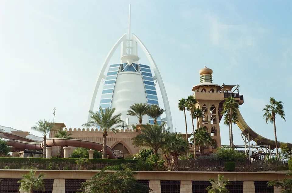 Wild Wadi Waterpark with the Burj Al Arab behind, Dubai
